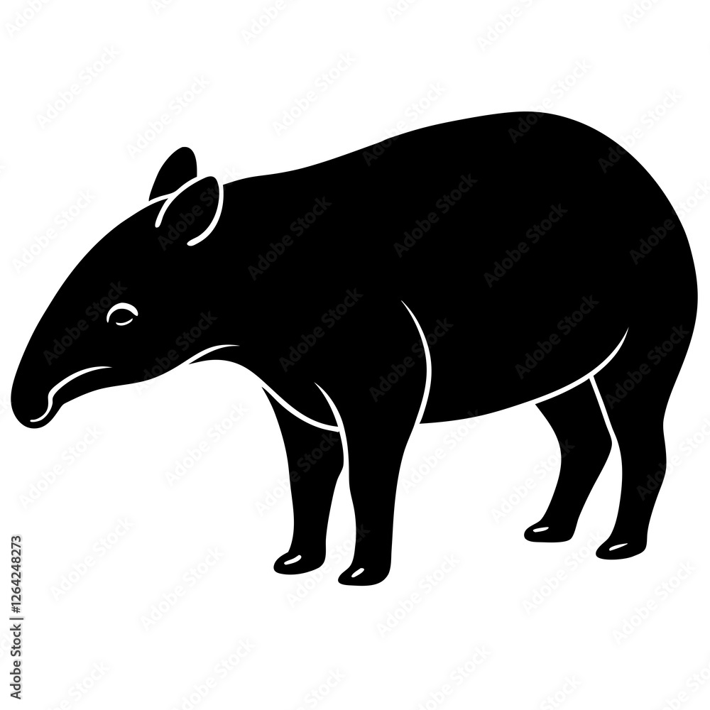 Obraz premium Cute Silhouette Tapir Line Art Black Vector Carton Illustration