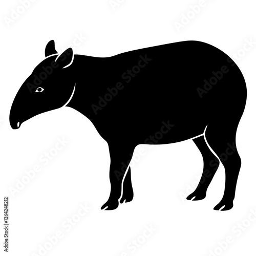 Cute Silhouette Tapir Line Art Black Vector Carton Illustration