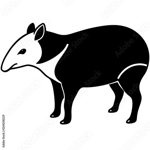 Cute Silhouette Tapir Line Art Black Vector Carton Illustration