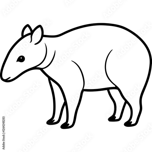 Cute Silhouette Tapir Line Art Black Vector Carton Illustration photo