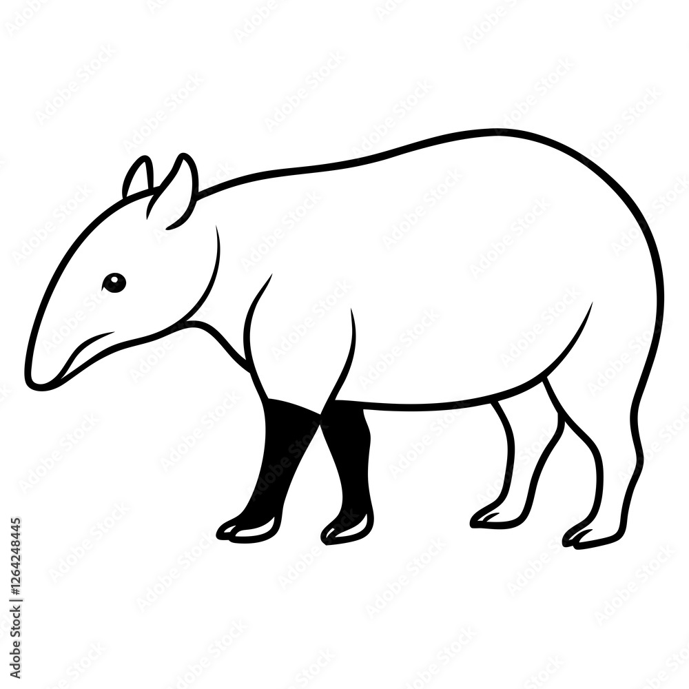 Naklejka premium Cute Silhouette Tapir Line Art Black Vector Carton Illustration