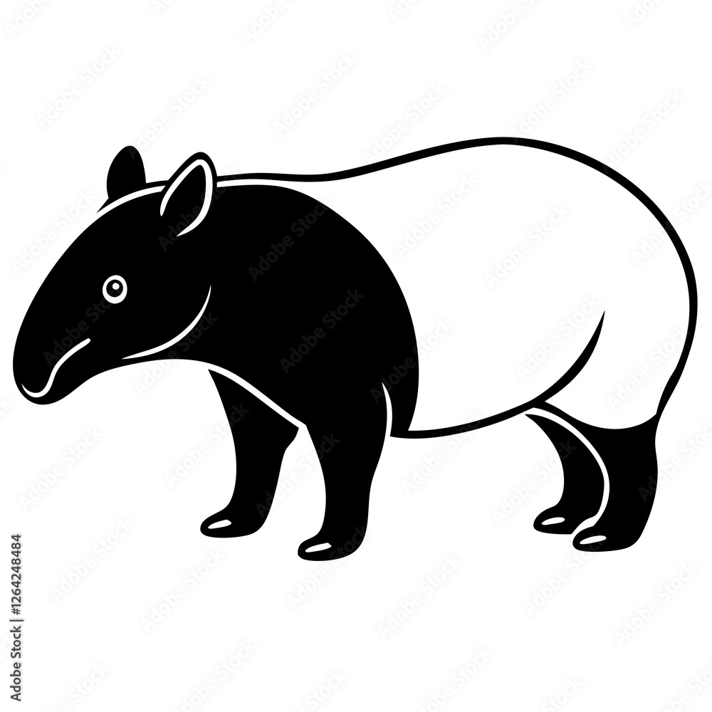 Obraz premium Cute Silhouette Tapir Line Art Black Vector Carton Illustration
