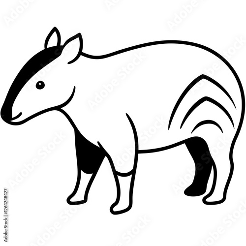 Cute Silhouette Tapir Line Art Black Vector Carton Illustration