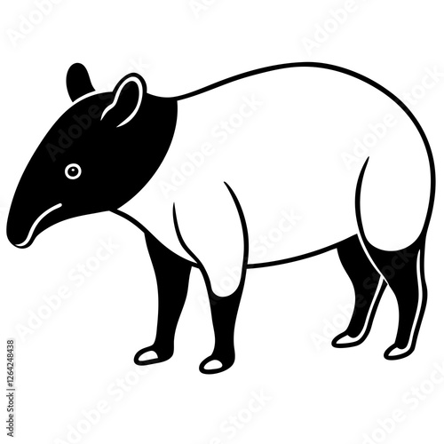 Cute Silhouette Tapir Line Art Black Vector Carton Illustration