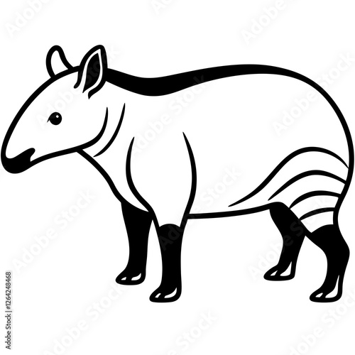 Cute Silhouette Tapir Line Art Black Vector Carton Illustration