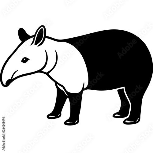 Cute Silhouette Tapir Line Art Black Vector Carton Illustration