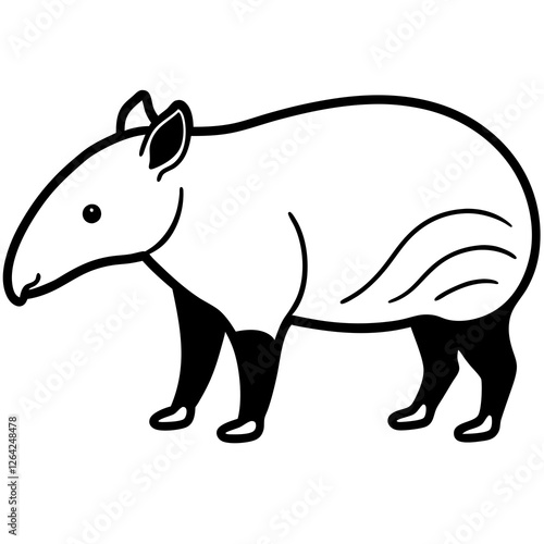 Cute Silhouette Tapir Line Art Black Vector Carton Illustration