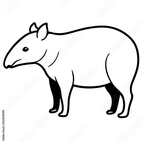 Cute Silhouette Tapir Line Art Black Vector Carton Illustration