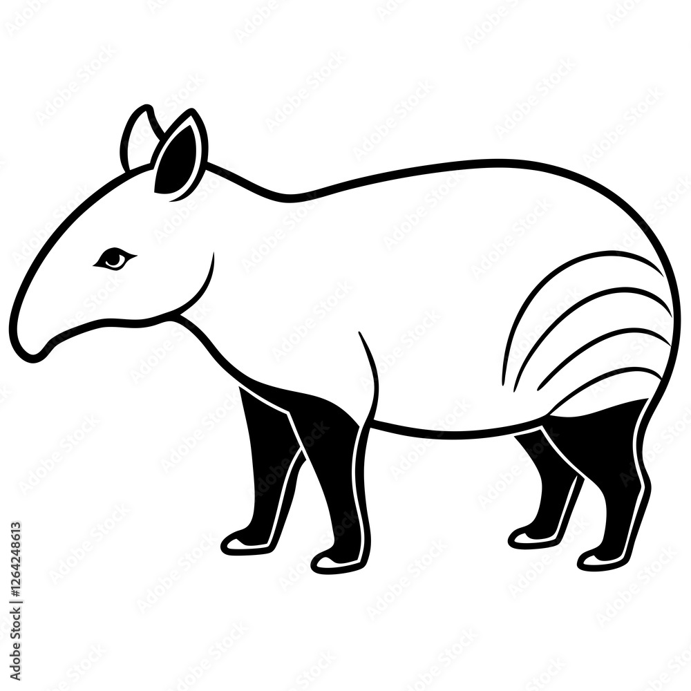 Naklejka premium Cute Silhouette Tapir Line Art Black Vector Carton Illustration