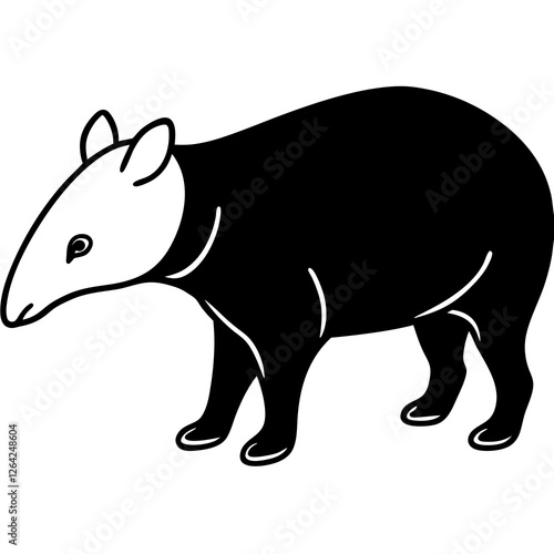 Cute Silhouette Tapir Line Art Black Vector Carton Illustration