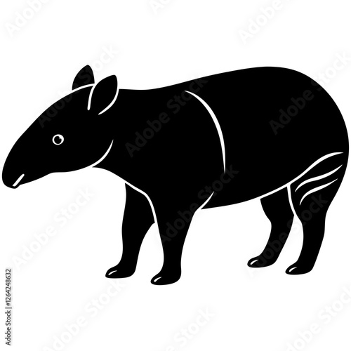 Cute Silhouette Tapir Line Art Black Vector Carton Illustration