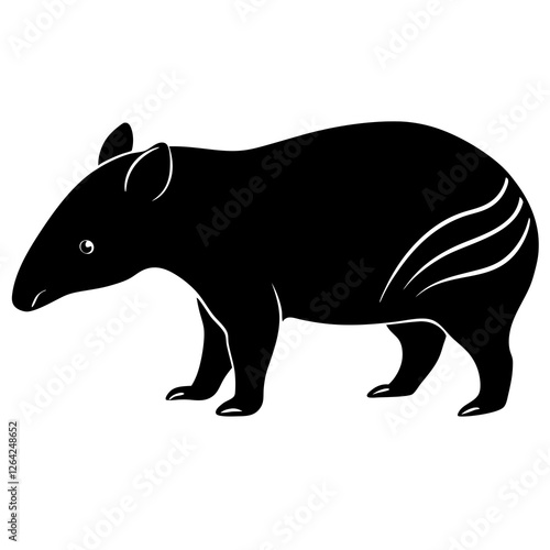 Cute Silhouette Tapir Line Art Black Vector Carton Illustration