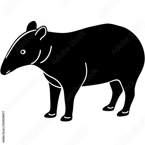 Cute Silhouette Tapir Line Art Black Vector Carton Illustration