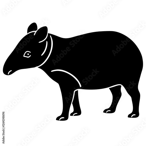 Cute Silhouette Tapir Line Art Black Vector Carton Illustration