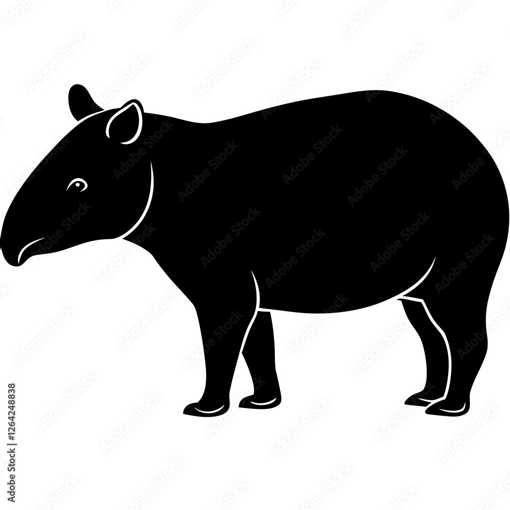 Obraz premium Cute Silhouette Tapir Line Art Black Vector Carton Illustration