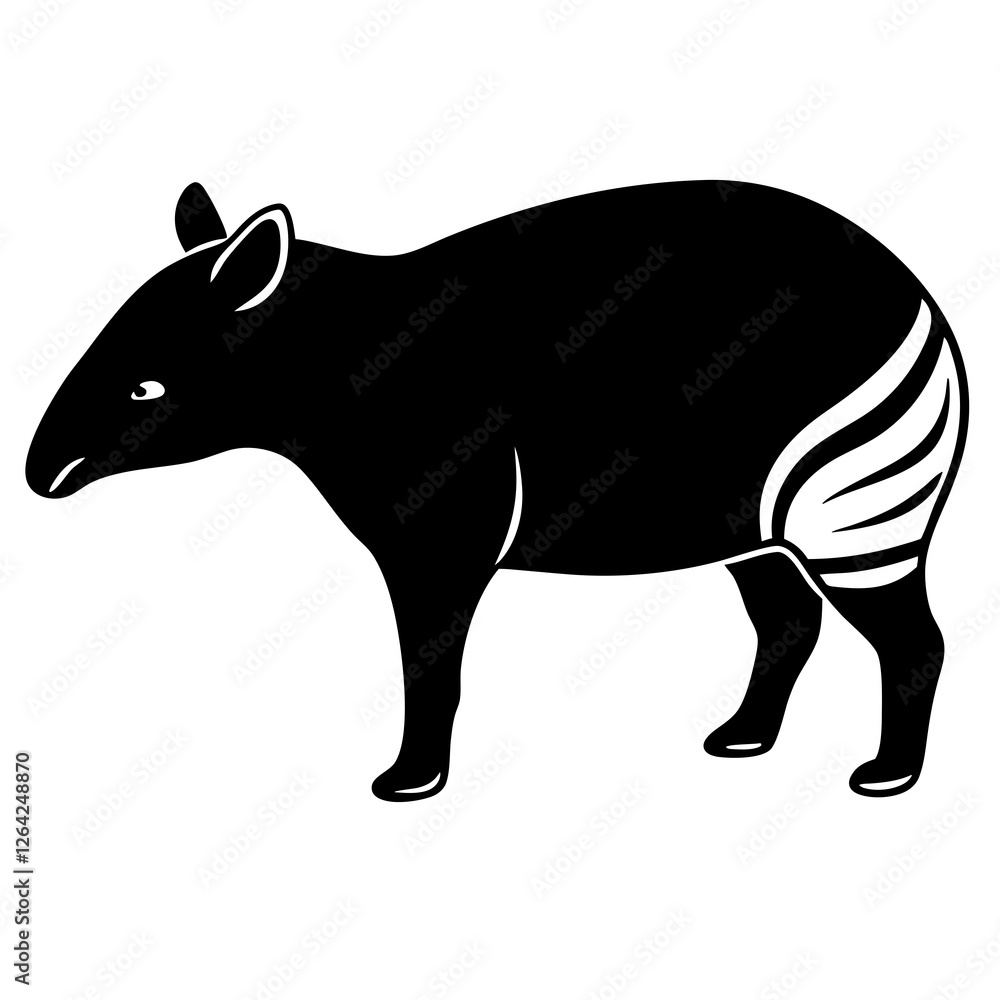 Fototapeta premium Cute Silhouette Tapir Line Art Black Vector Carton Illustration