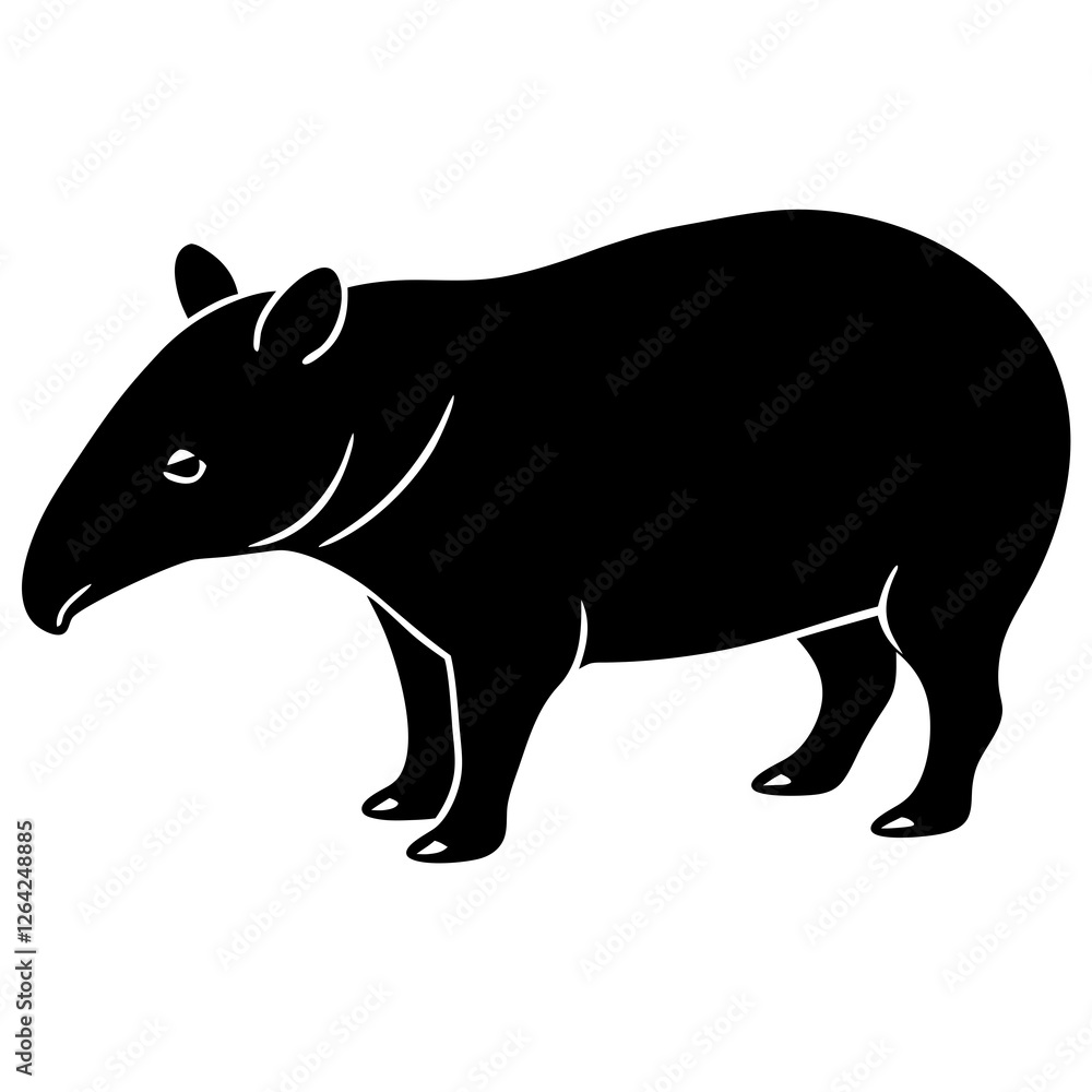Obraz premium Cute Silhouette Tapir Line Art Black Vector Carton Illustration