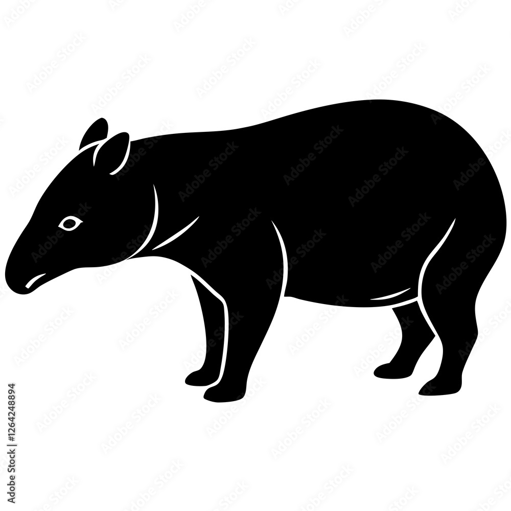 Obraz premium Cute Silhouette Tapir Line Art Black Vector Carton Illustration