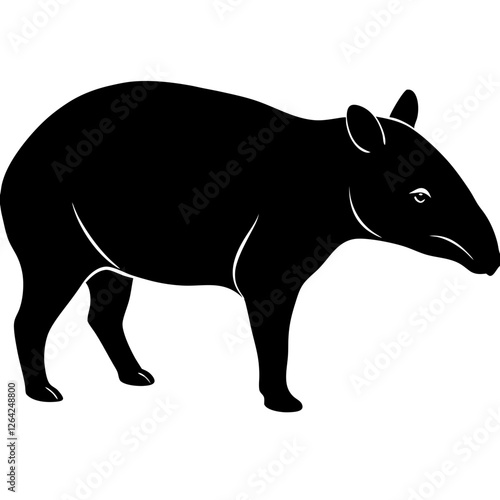 Cute Silhouette Tapir Line Art Black Vector Carton Illustration