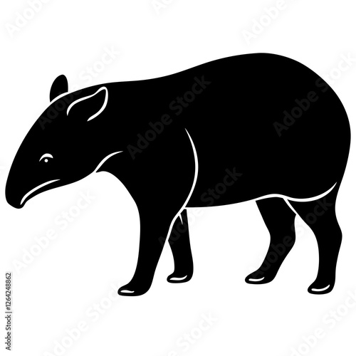 Cute Silhouette Tapir Line Art Black Vector Carton Illustration