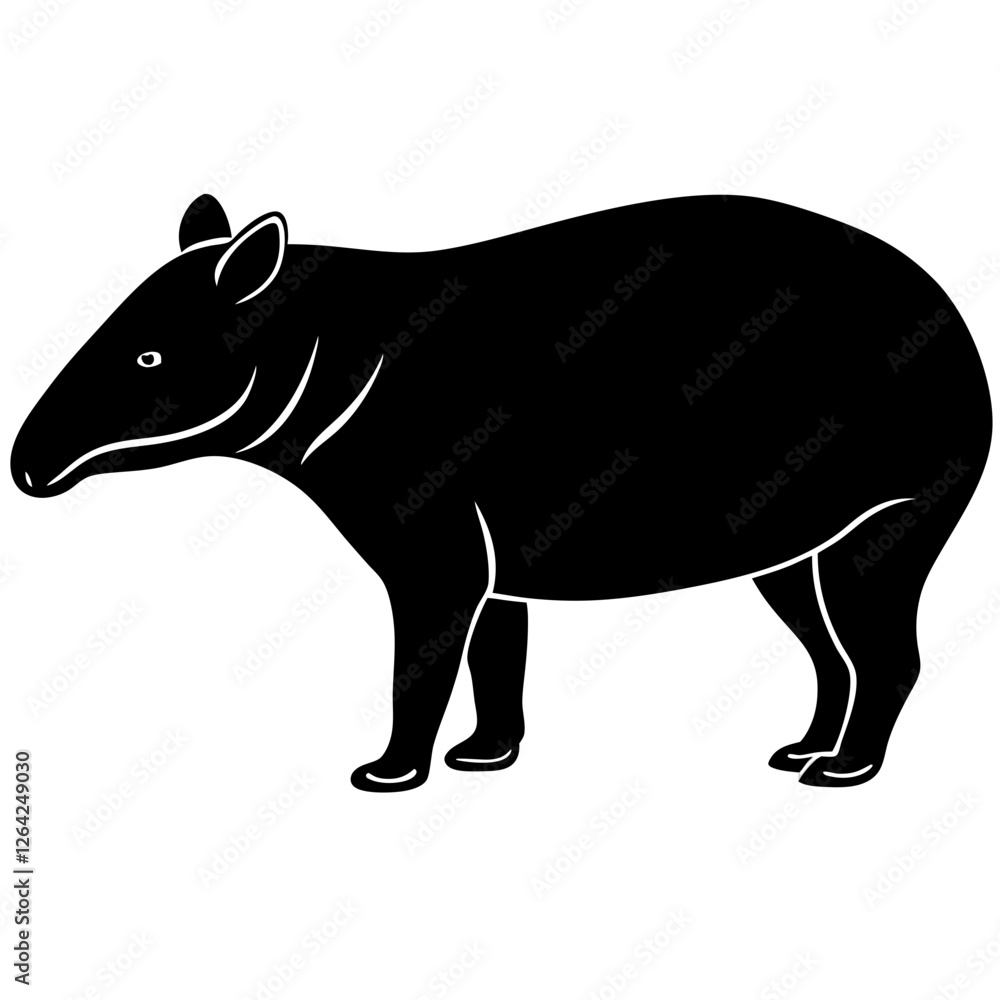 Fototapeta premium Cute Silhouette Tapir Line Art Black Vector Carton Illustration