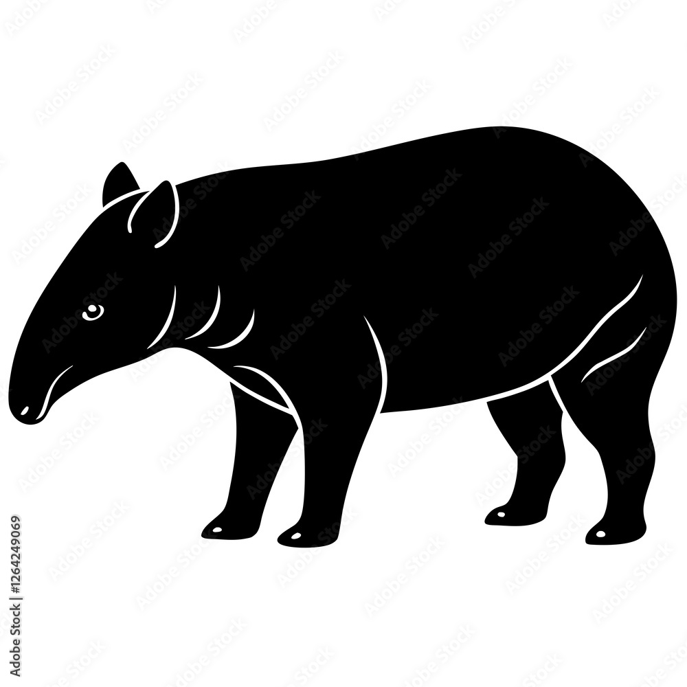 Obraz premium Cute Silhouette Tapir Line Art Black Vector Carton Illustration