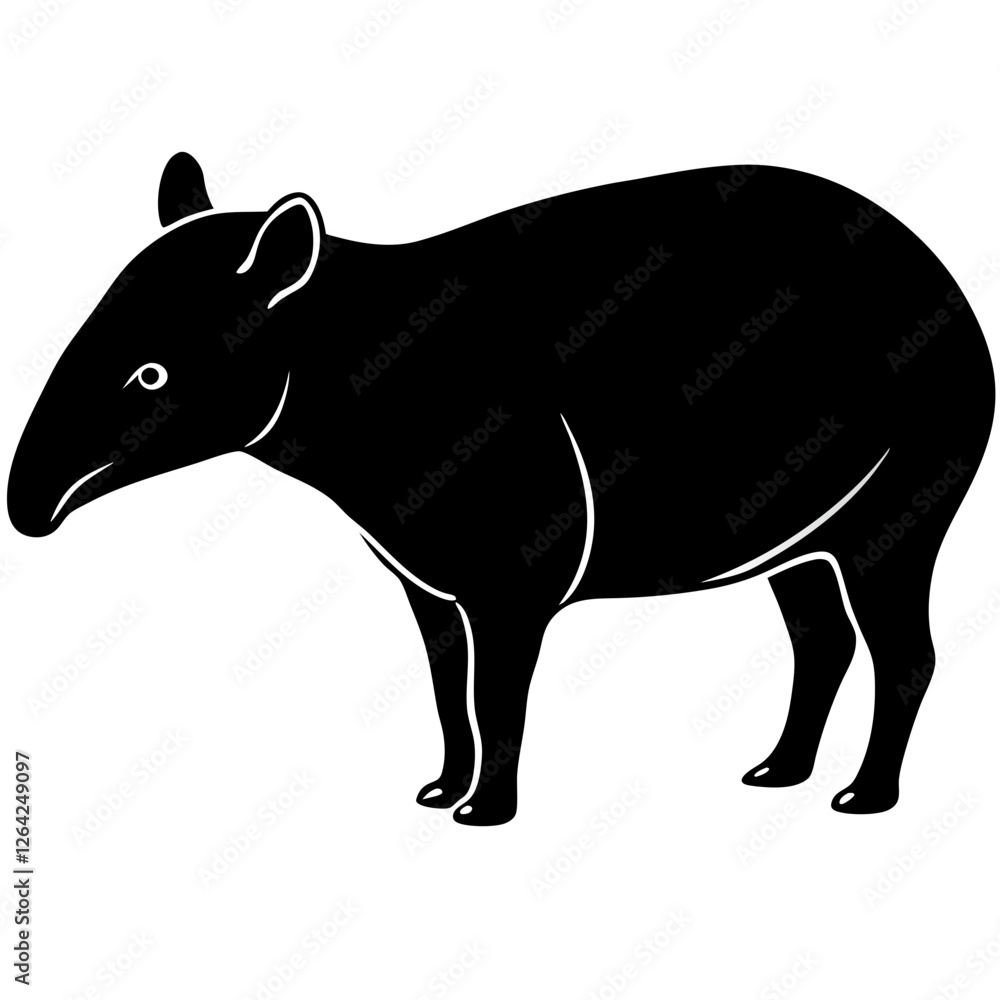 Fototapeta premium Cute Silhouette Tapir Line Art Black Vector Carton Illustration