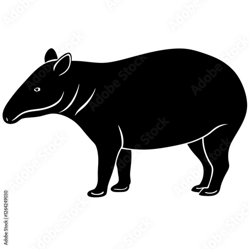 Cute Silhouette Tapir Line Art Black Vector Carton Illustration