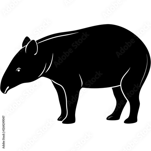 Cute Silhouette Tapir Line Art Black Vector Carton Illustration