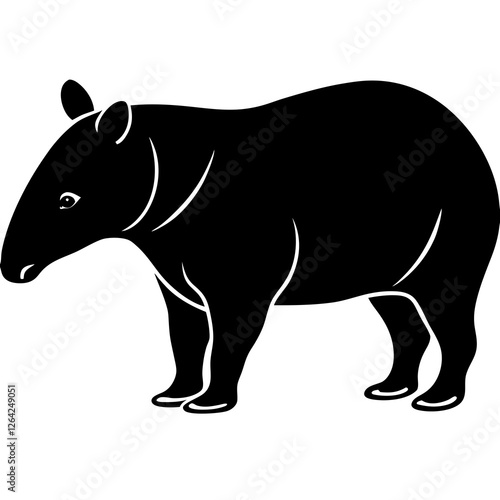 Cute Silhouette Tapir Line Art Black Vector Carton Illustration