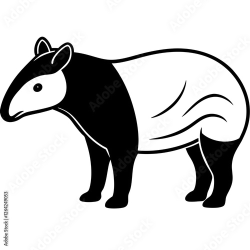 Cute Silhouette Tapir Line Art Black Vector Carton Illustration