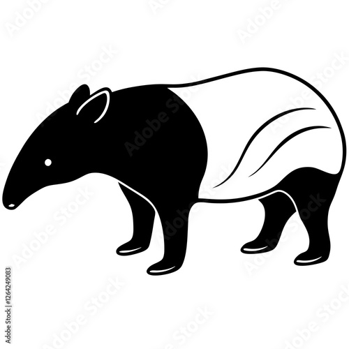 Cute Silhouette Tapir Line Art Black Vector Carton Illustration