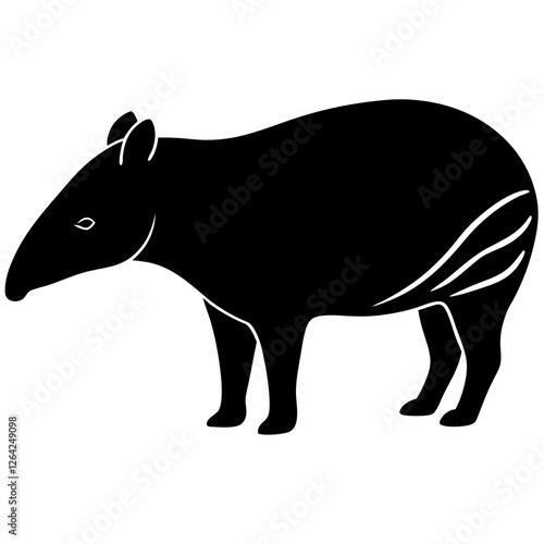 Cute Silhouette Tapir Line Art Black Vector Carton Illustration