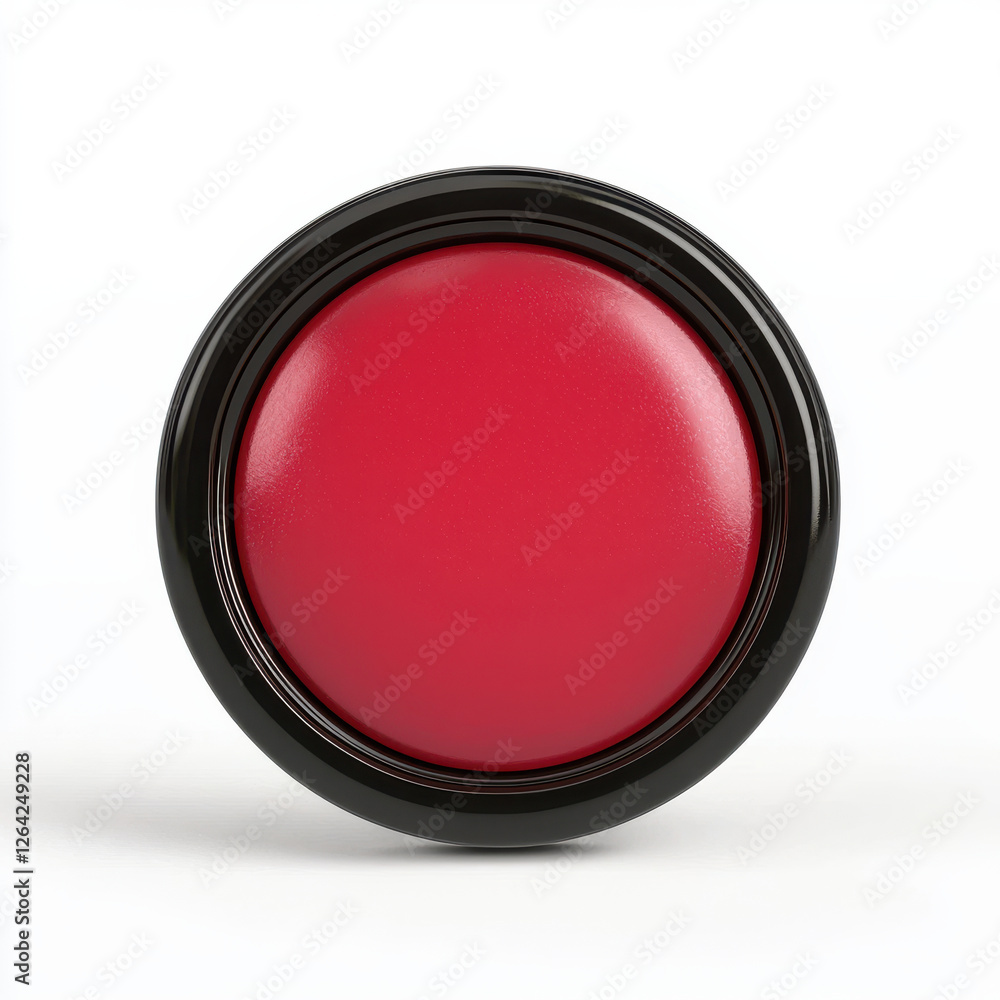 Red button with glossy finish and black border white background isolated design on white background Red button with glossy finish and black border white background isolated design on white background