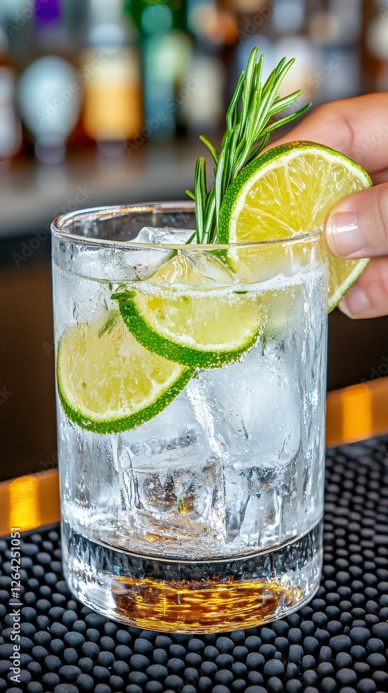 Fototapeta premium Refreshing Lime and Rosemary Cocktail in Rocks Glass