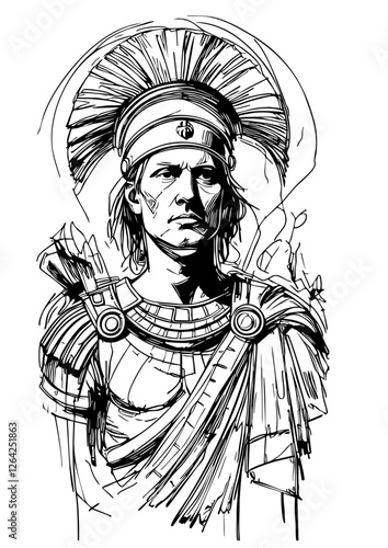 Roman Legionnaire Line Art – Historical Warrior Illustration