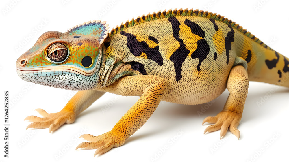 Naklejka premium Yellow blue lizard Panther chameleon isolated on white background