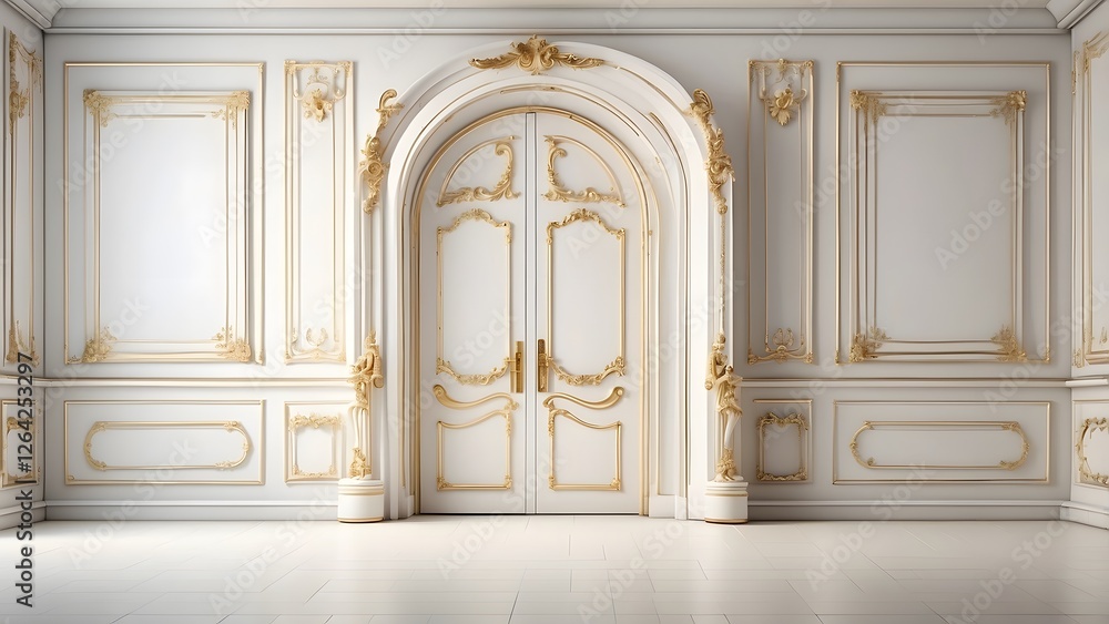 Obraz premium Room Door banner with empty space Without Text, White luxury background, holiday banner poster background for advertisement ads