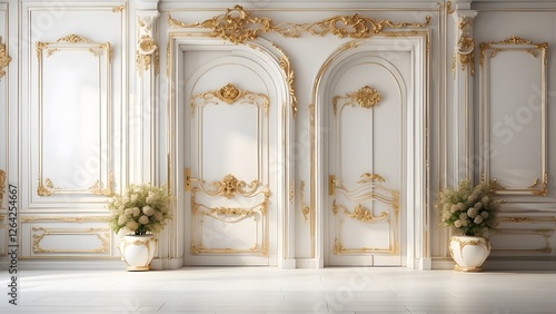 Room Door banner with empty space Without Text, White luxury background, holiday banner poster background for advertisement ads