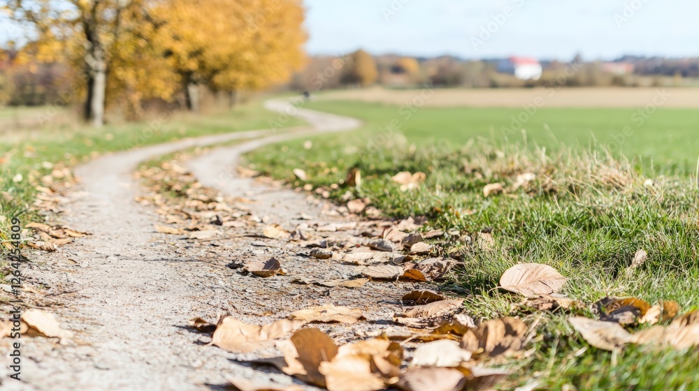 Scenic Autumn Path  Countryside Walkway with Fallen Leaves