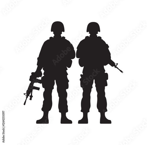 Army couple silhouette vector illustration