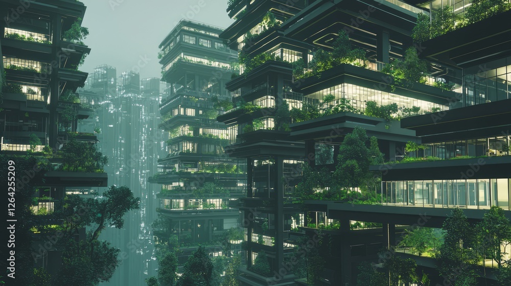Obraz premium Modern Modular Architecture with Green Spaces in Urban Setting