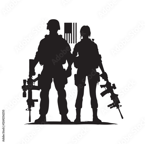 Army couple silhouette vector illustration