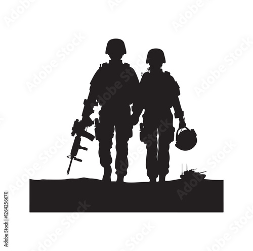 Army couple silhouette vector illustration