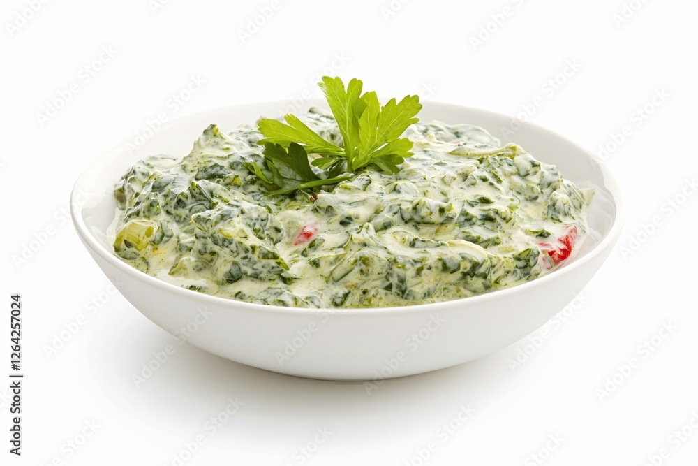 Creamy spinach dip in white bowl with parsley garnish a healthy and delicious appetizer Creamy spinach dip in white bowl with parsley garnish a healthy and delicious appetizer