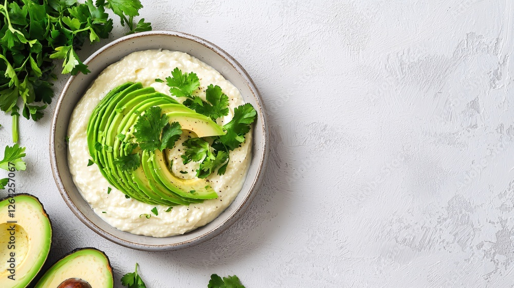 Creamy cauliflower puree with avocado and parsley a healthy and delicious vegetarian dish Creamy cauliflower puree with avocado and parsley a healthy and delicious vegetarian dish