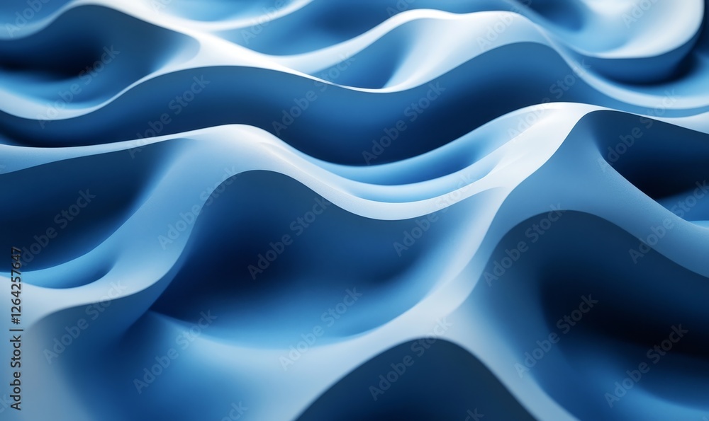 Fototapeta premium Abstract blue waves, geometric design, 3d render, Generative AI