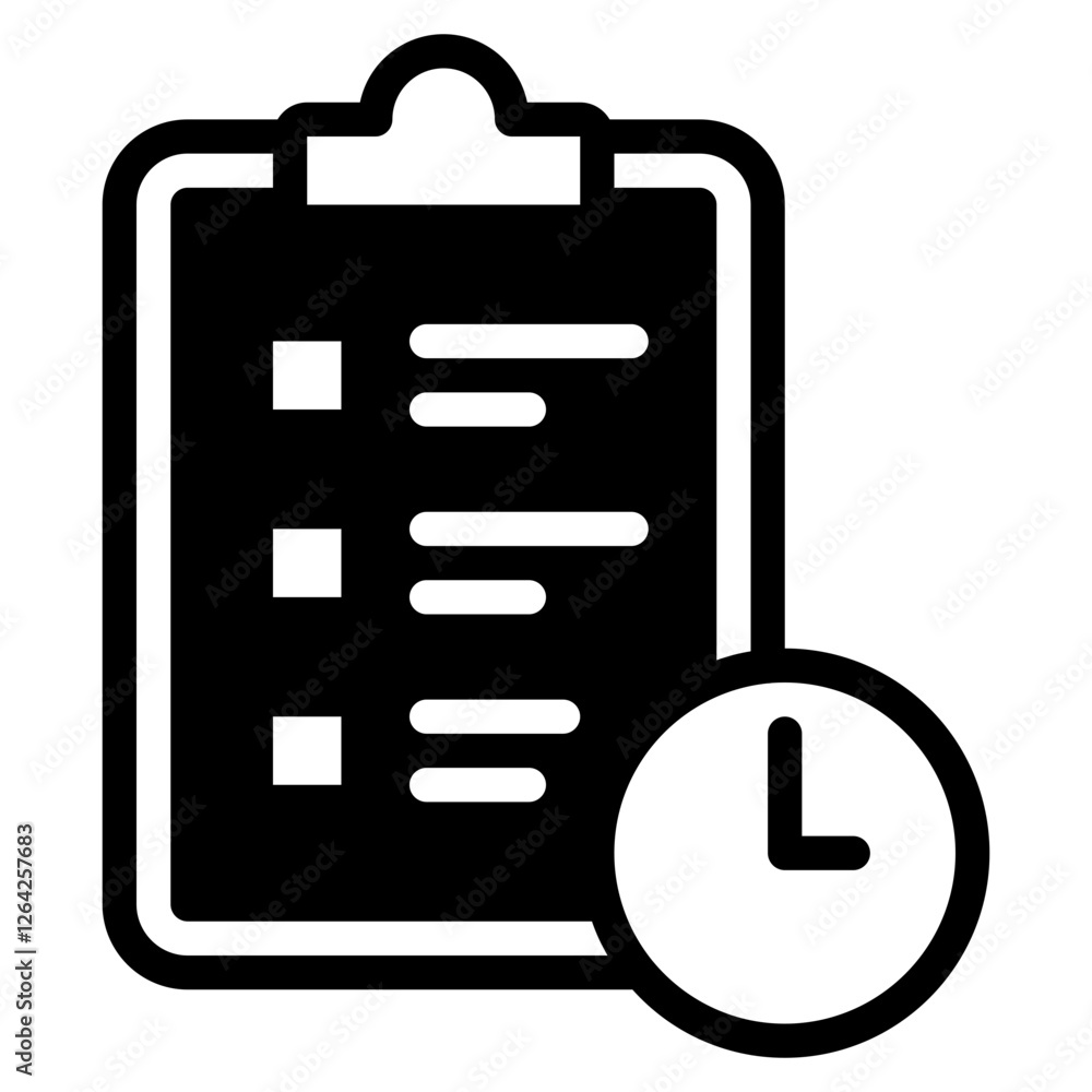Checklist Icon with Clock for Task Management Checklist Icon with Clock for Task Management