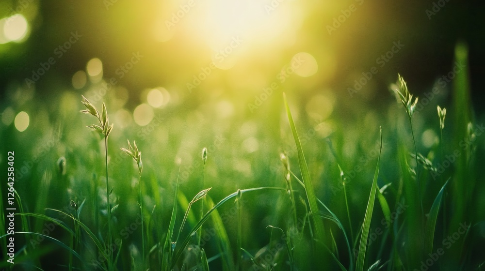 Sunlight Through Grass Blades in a Serene Natural Environment Sunlight Through Grass Blades in a Serene Natural Environment