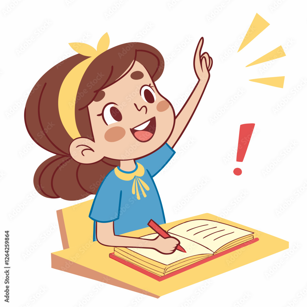 Enthusiastic Girl Raises Hand in Class, Eager to Answer Enthusiastic Girl Raises Hand in Class, Eager to Answer